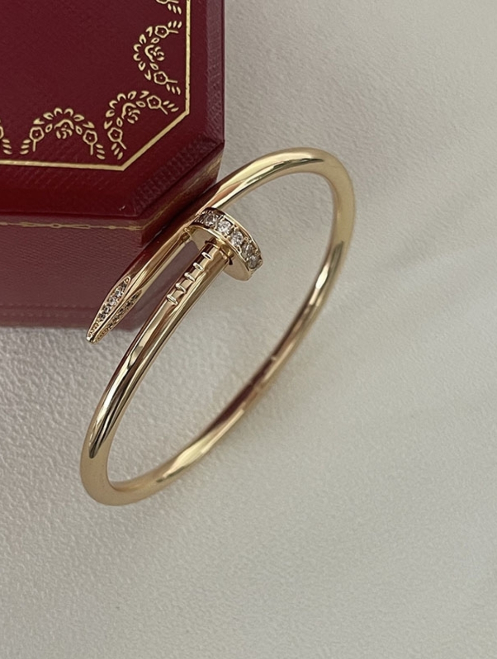 Cartier 18K Rose Gold Hinged Bangle Bracelet with Diamonds